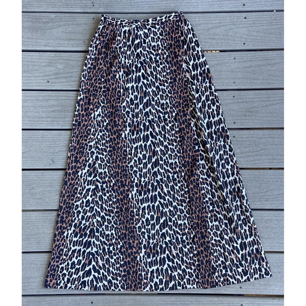 Vintage 70s Iconic Vanity Fair Nylon Leopard Maxi Wrap Skirt M Mod Wife